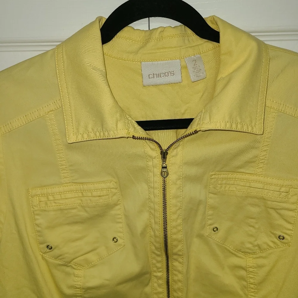 Chico's Yellow Jacket Coat with Collared Neckline‎ and 3/4 Sleeves Size 2